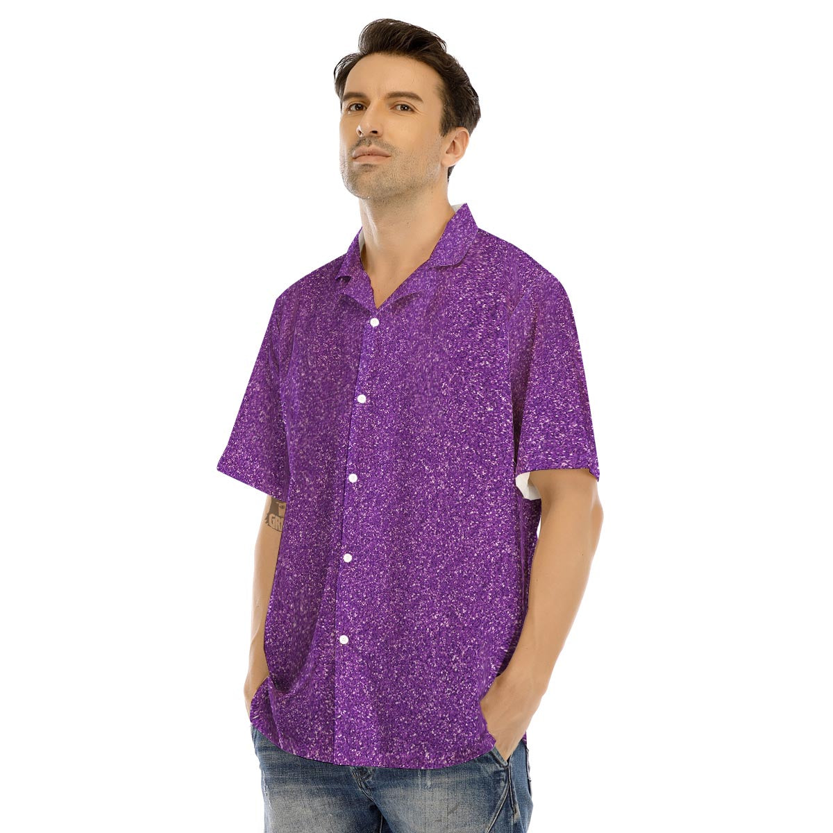 Violet Purple Glitter Artwork Print Men’s Hawaiian Shirt-grizzshop