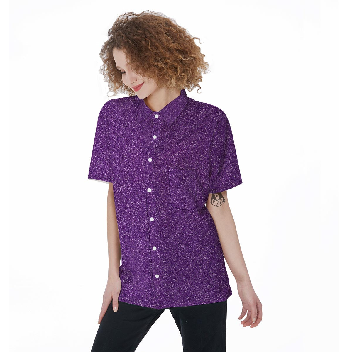 Violet Purple Glitter Artwork Print Women's Short Sleeve Shirts-grizzshop