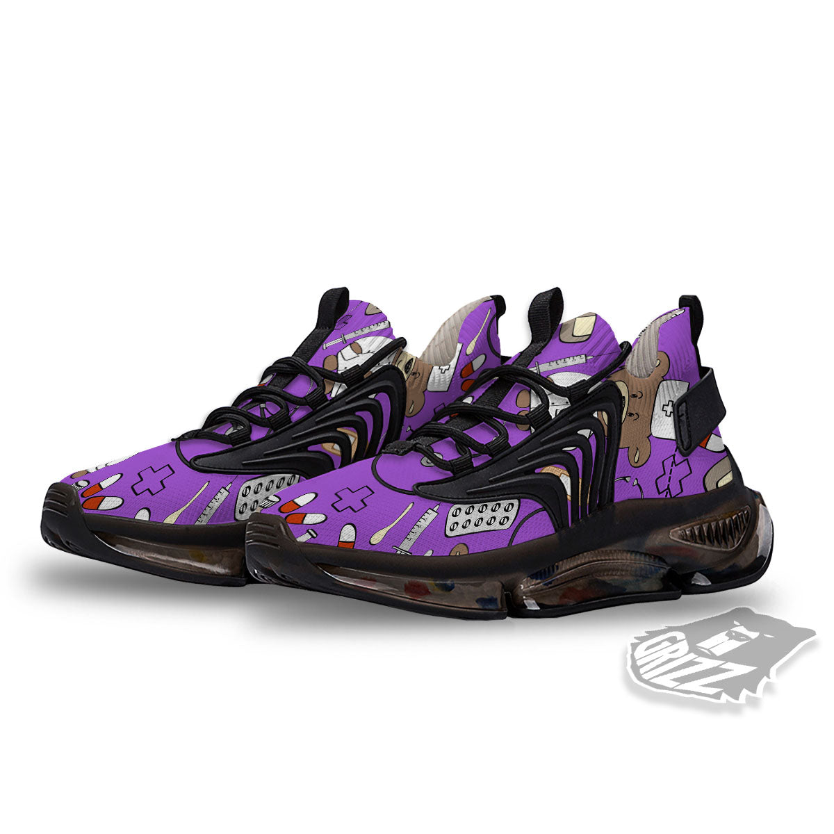 Violet Teddy Bear Nurse Black Gym Shoes-grizzshop