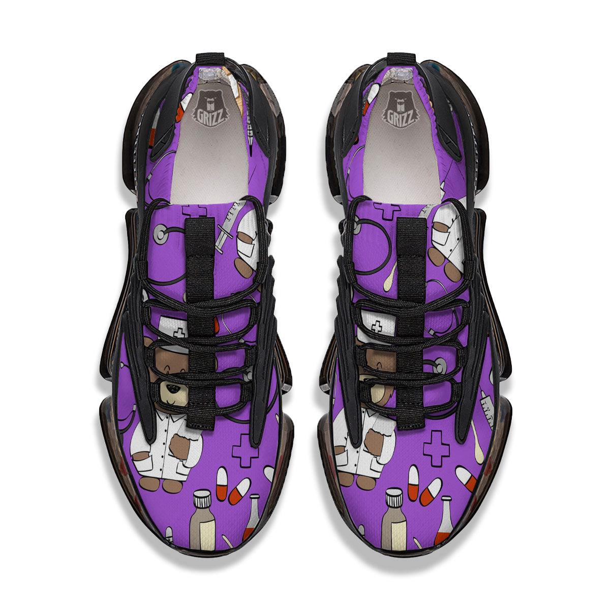 Violet Teddy Bear Nurse Black Gym Shoes-grizzshop