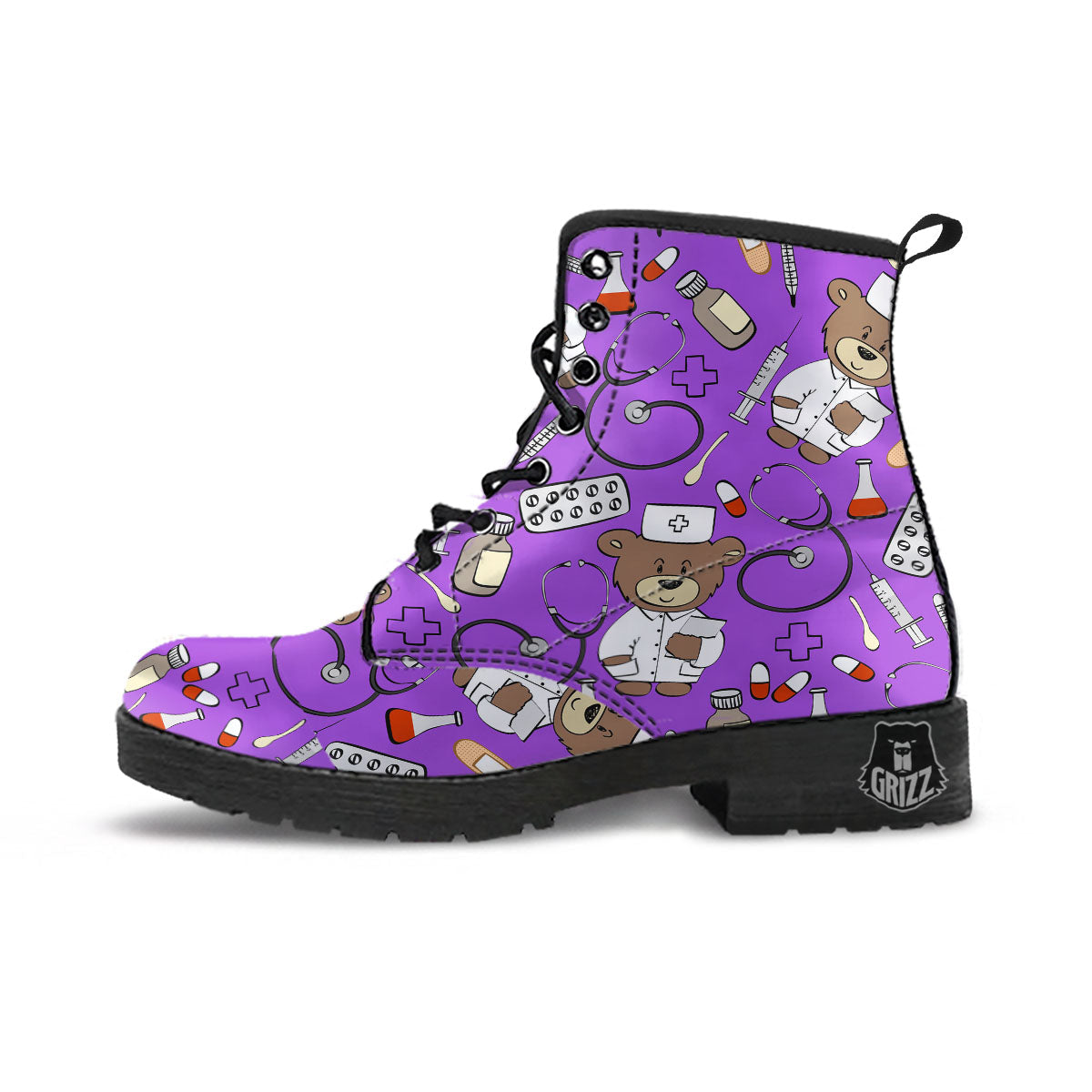 Violet Teddy Bear Nurse Leather Boots-grizzshop