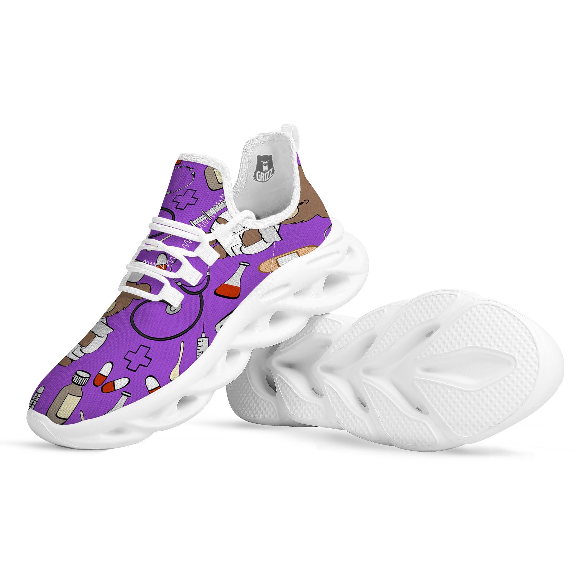 Violet Teddy Bear Nurse White Running Shoes-grizzshop