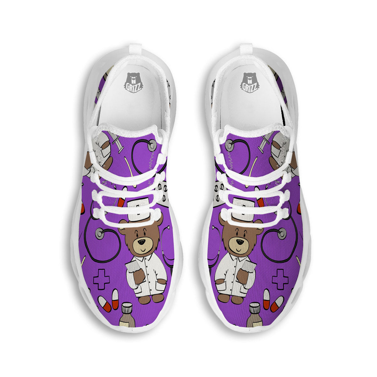 Violet Teddy Bear Nurse White Running Shoes-grizzshop