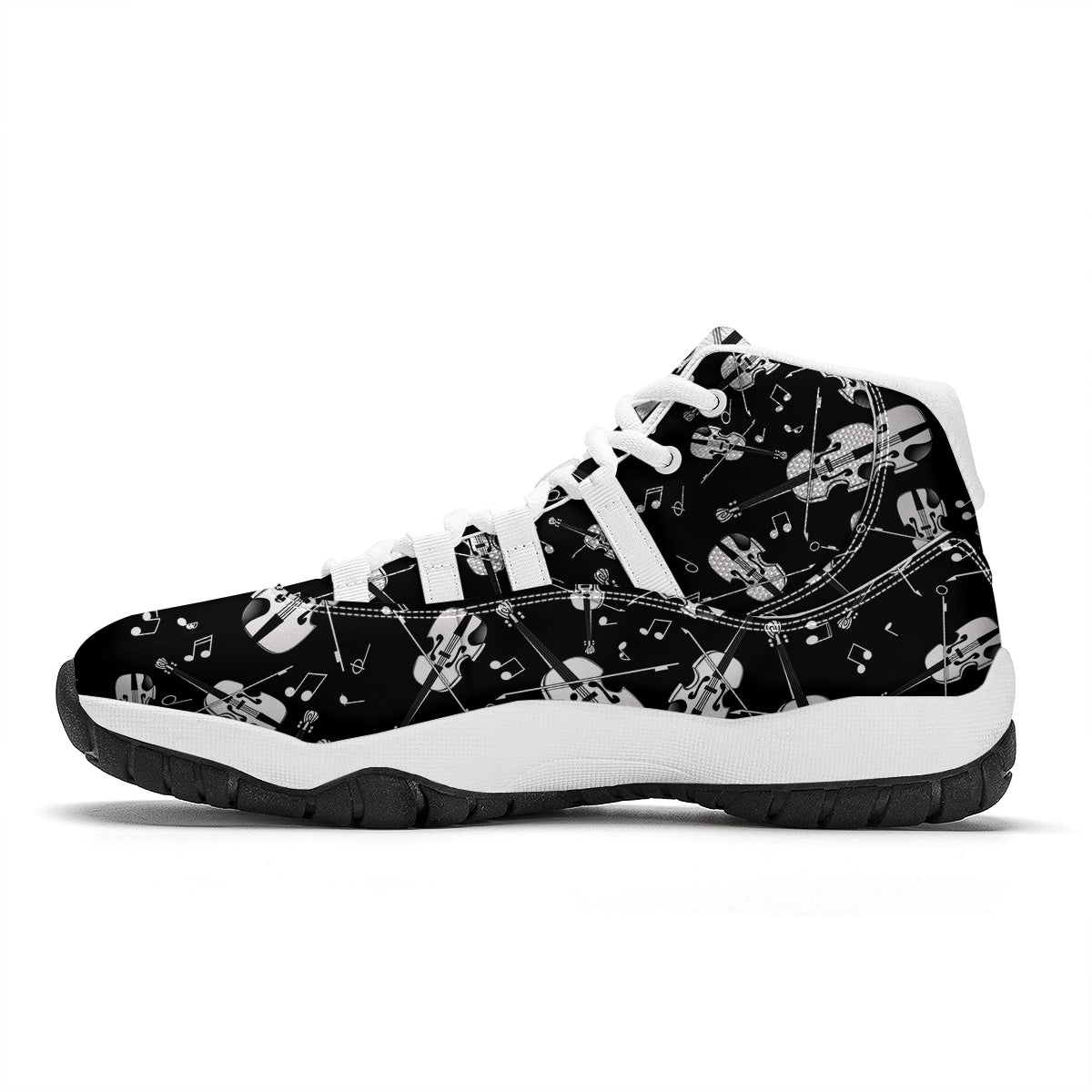 Violin Pattern Print White Bball Shoes-grizzshop