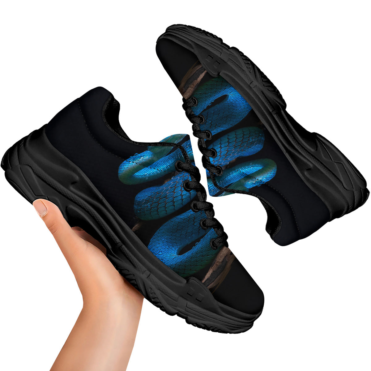 Viper Snake Blue Pit Print Black Chunky Shoes-grizzshop