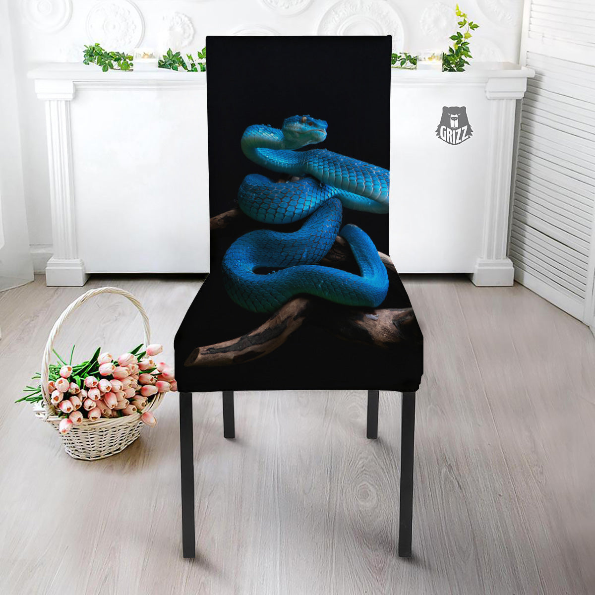 Viper Snake Blue Pit Print Dining Chair Slipcover-grizzshop