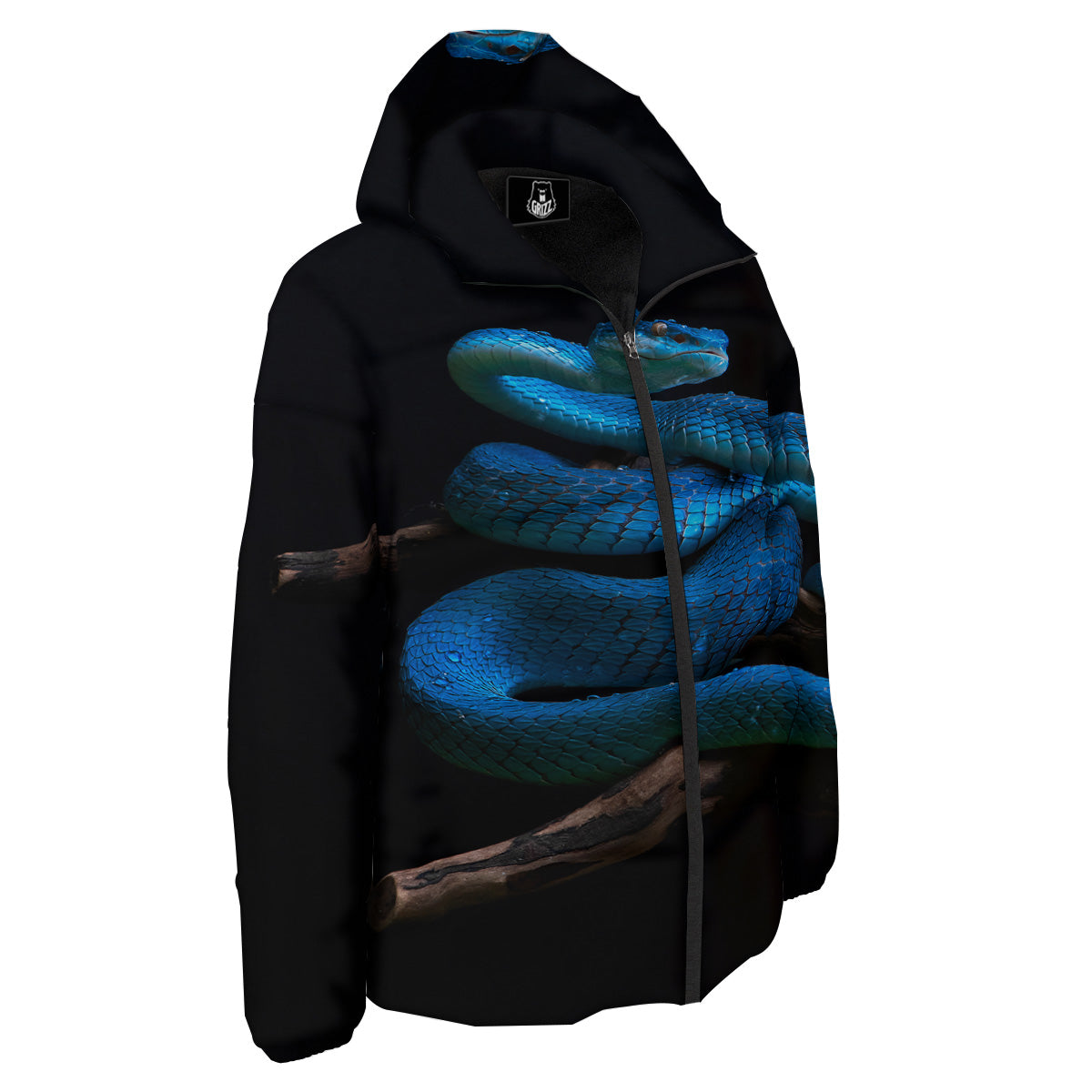 Viper Snake Blue Pit Print Down Jacket-grizzshop