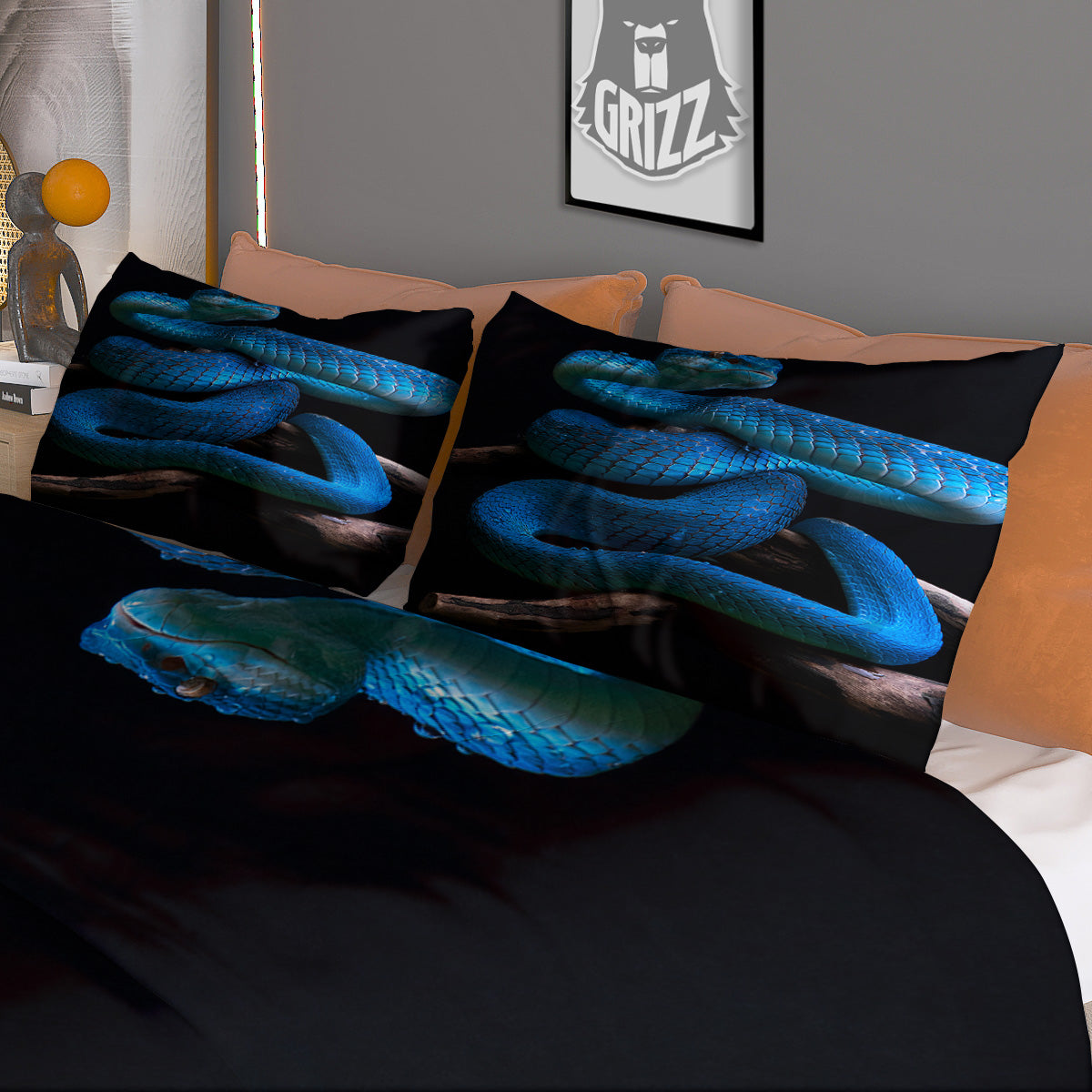 Viper Snake Blue Pit Print Duvet Cover Bedding Set