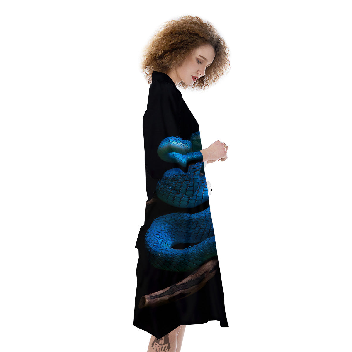 Viper Snake Blue Pit Print Kimono-grizzshop
