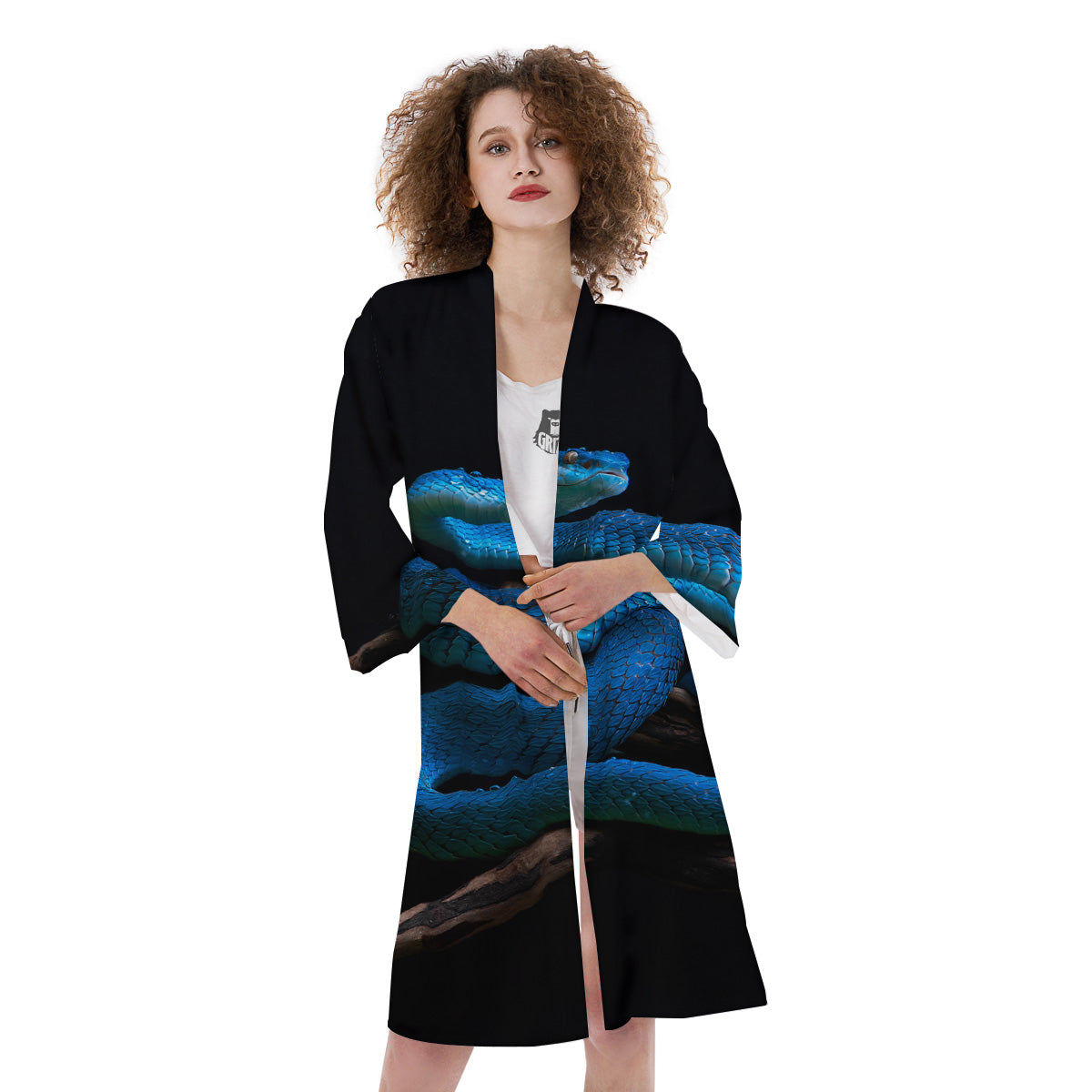 Viper Snake Blue Pit Print Kimono-grizzshop