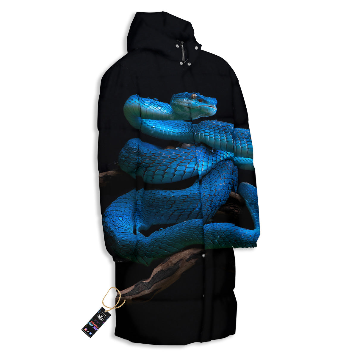 Viper Snake Blue Pit Print Long Down Jacket-grizzshop