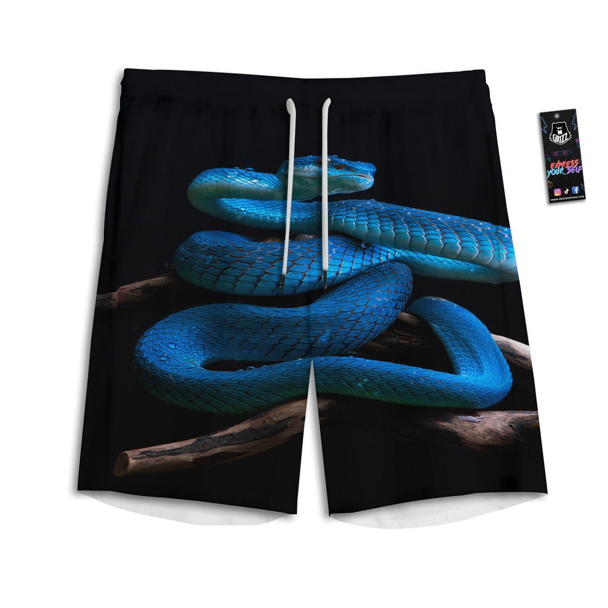 Viper Snake Blue Pit Print Men's Athletic Shorts