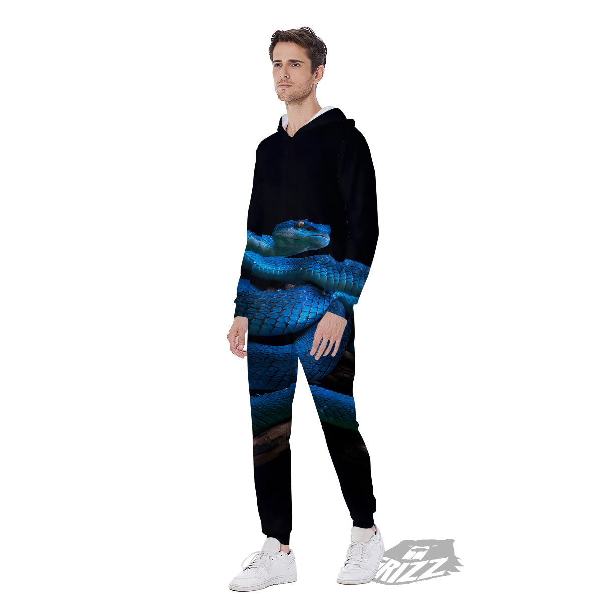 Viper Snake Blue Pit Print Men's Jumpsuit-grizzshop