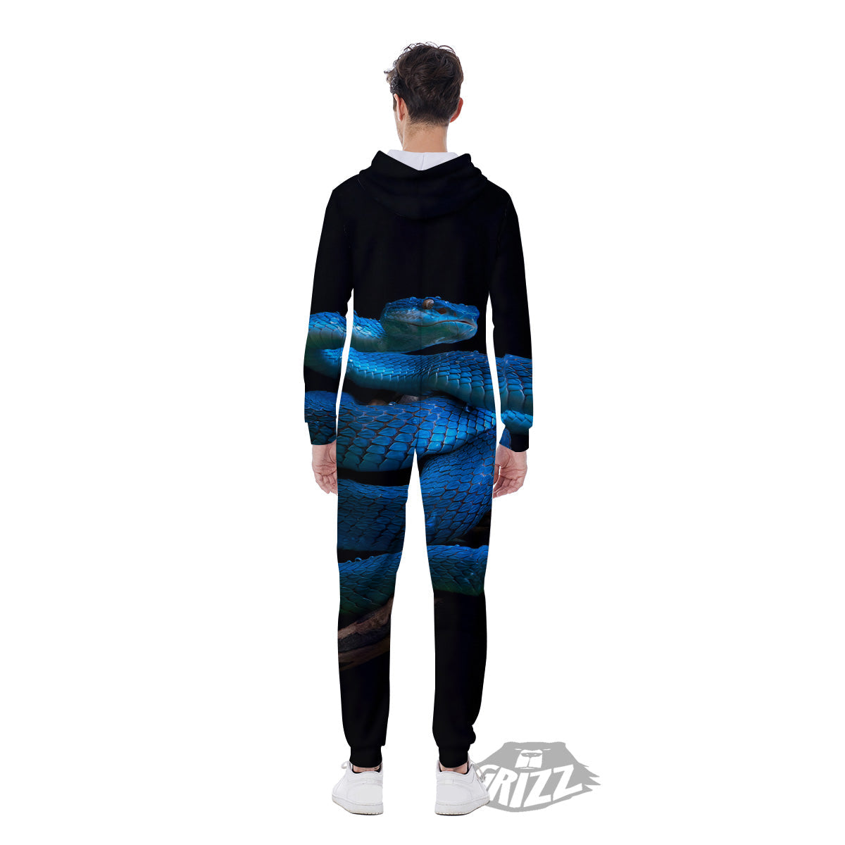 Viper Snake Blue Pit Print Men's Jumpsuit-grizzshop