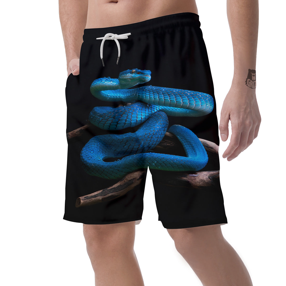 Viper Snake Blue Pit Print Men's Shorts-grizzshop