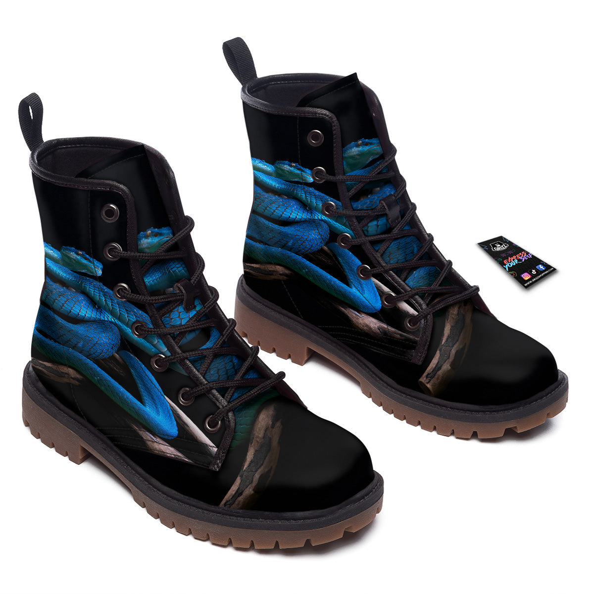 Viper Snake Blue Pit Print Work Boots-grizzshop