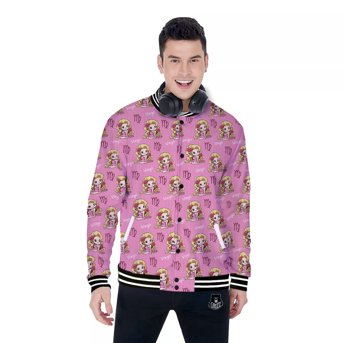 Virgo Cute Cartoon Print Pattern Baseball Jacket-grizzshop