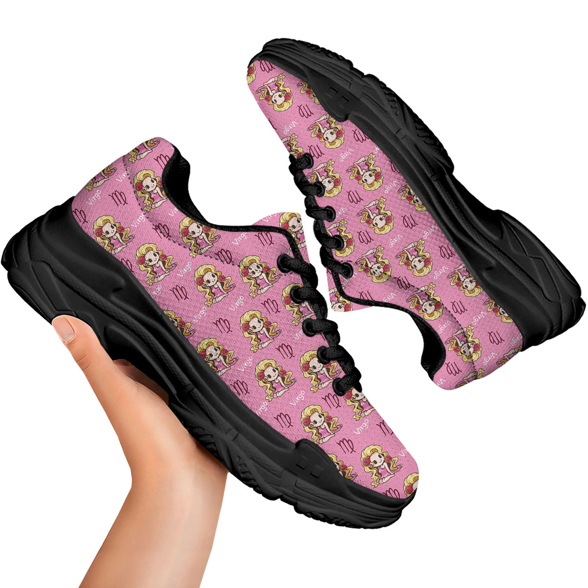 Virgo Cute Cartoon Print Pattern Black Chunky Shoes-grizzshop