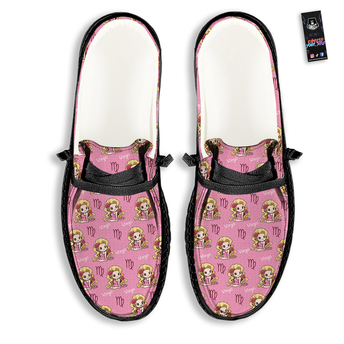 Virgo Cute Cartoon Print Pattern Black Loafers-grizzshop