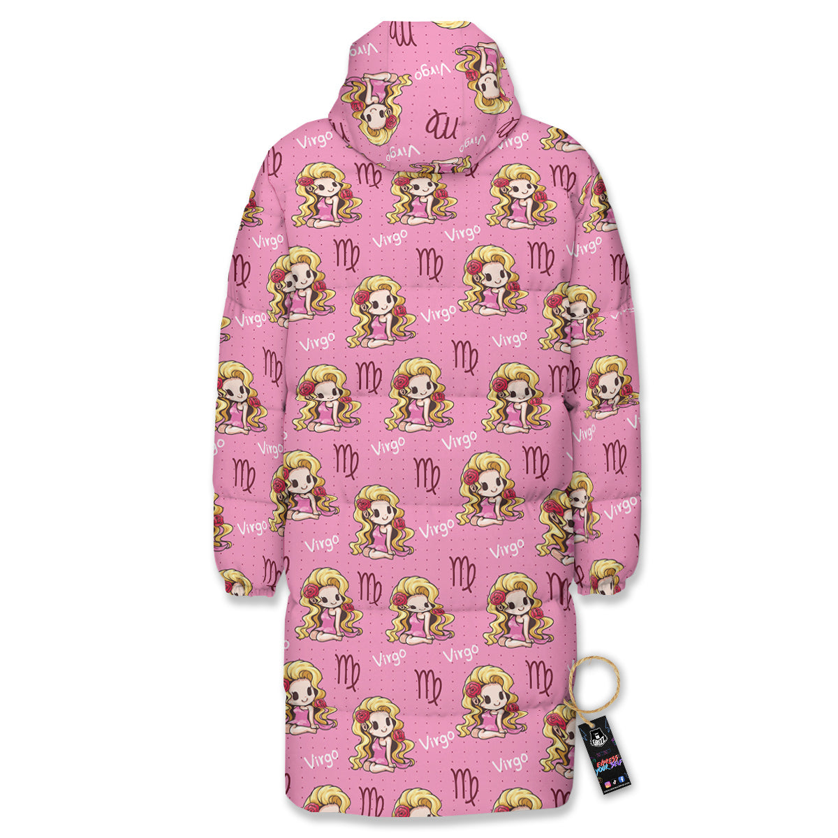 Virgo Cute Cartoon Print Pattern Long Down Jacket-grizzshop