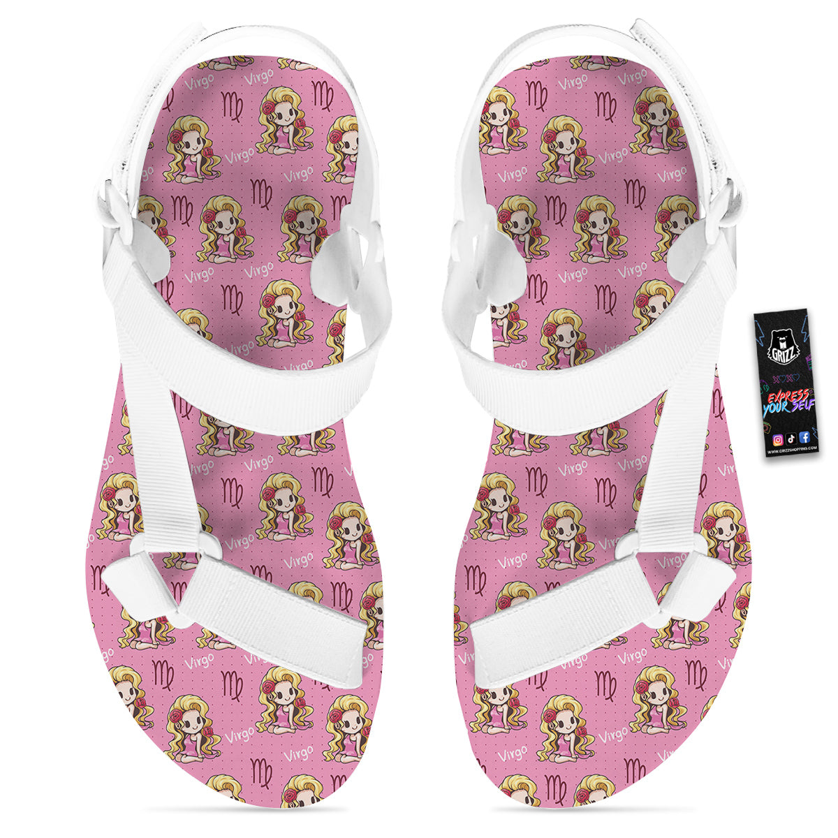 Virgo Cute Cartoon Print Pattern White Open Toe Sandals-grizzshop