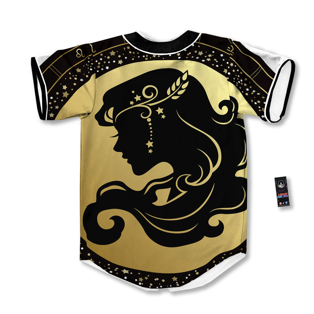 Virgo Sign Black And Gold Print Baseball Jersey-grizzshop
