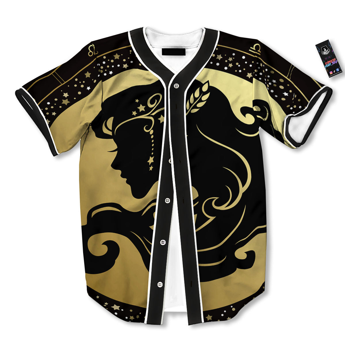 Virgo Sign Black And Gold Print Baseball Jersey-grizzshop