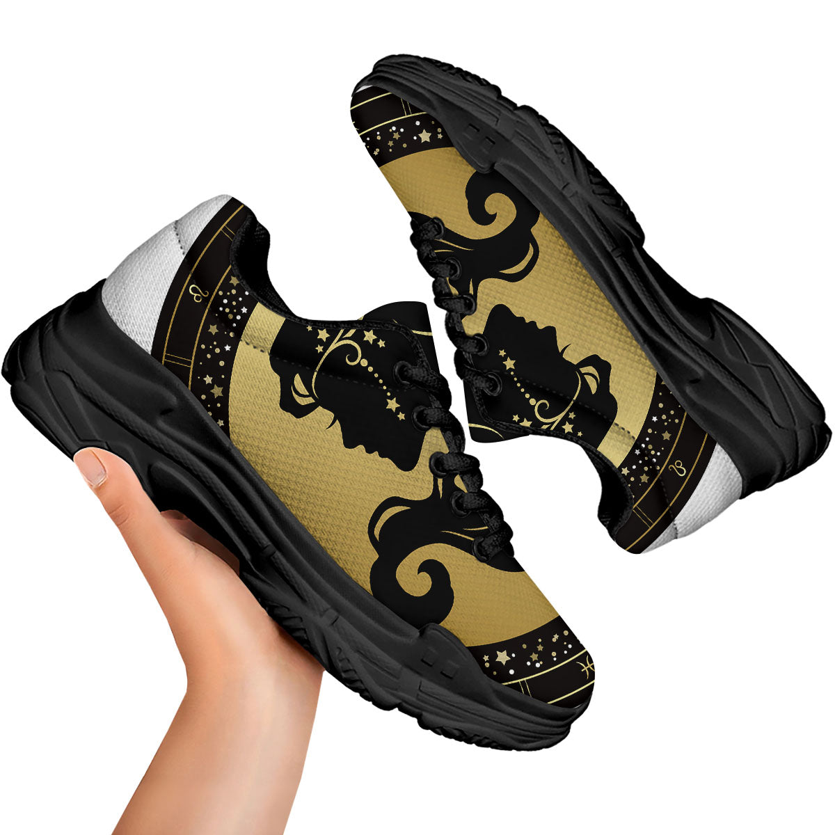 Virgo Sign Black And Gold Print Black Chunky Shoes-grizzshop