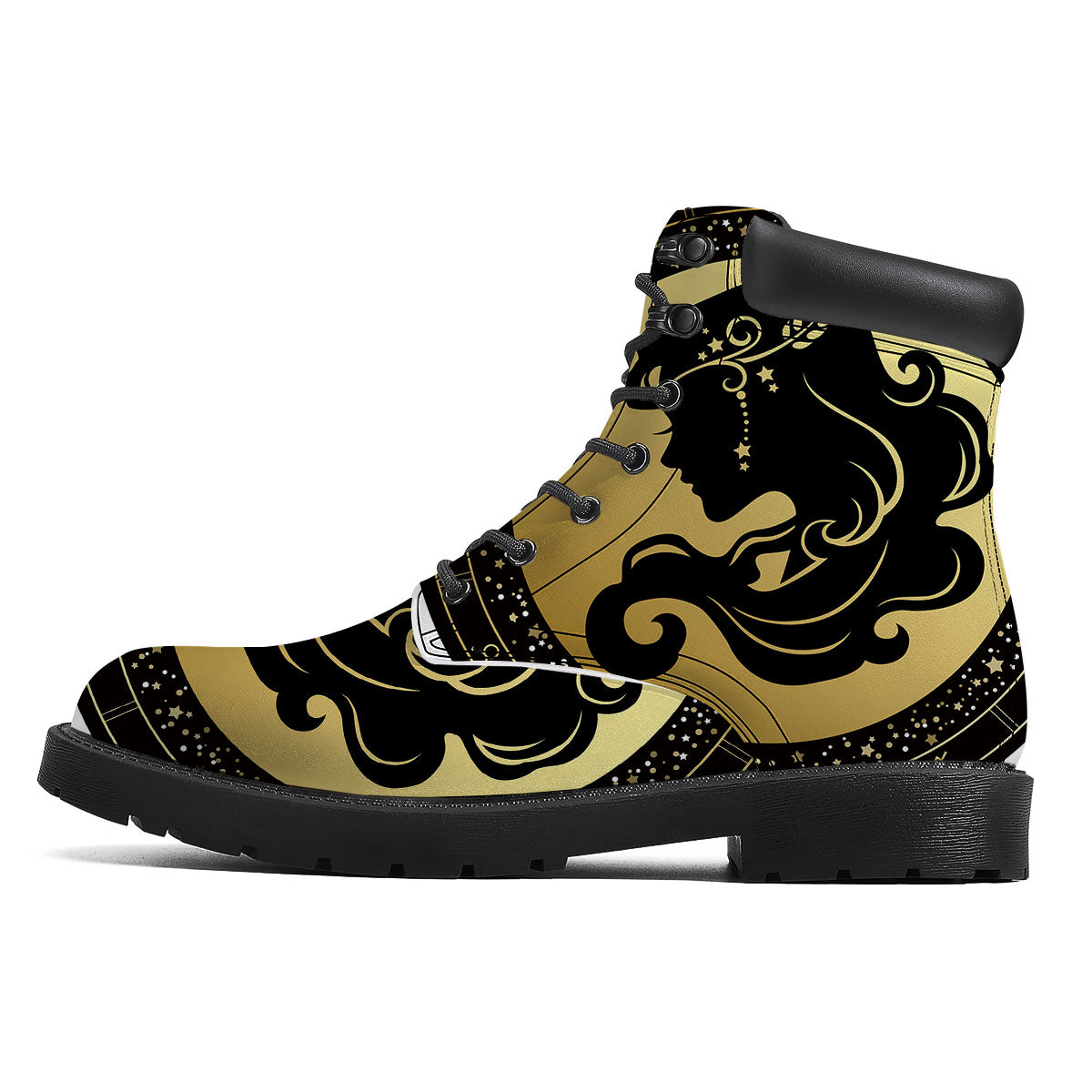 Virgo Sign Black And Gold Print Boots-grizzshop