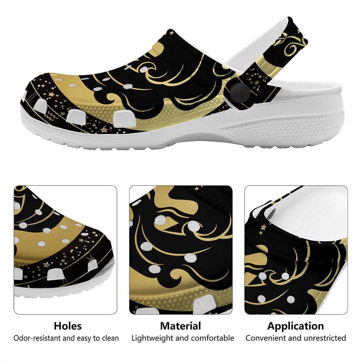 Virgo Sign Black And Gold Print Clog-grizzshop