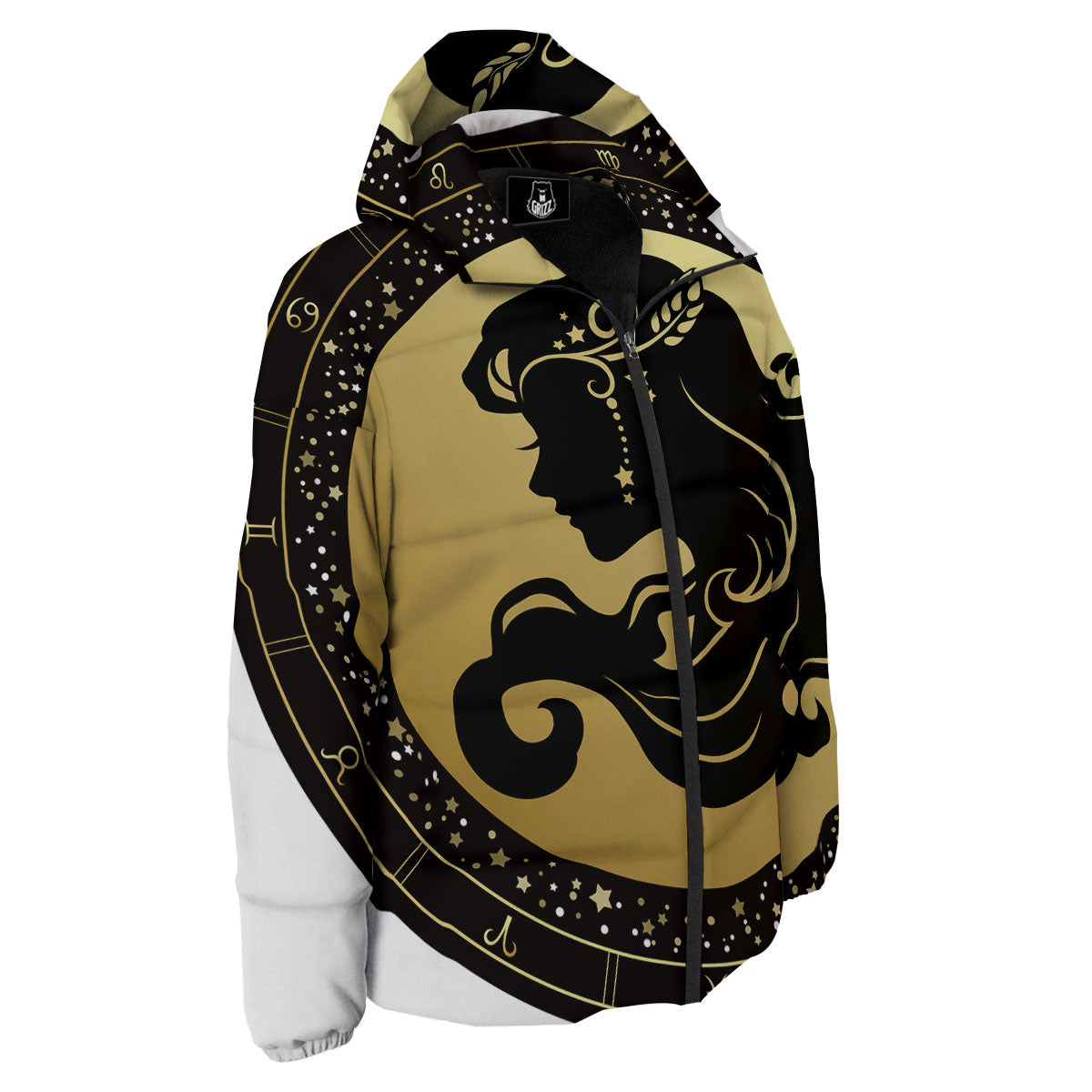 Virgo Sign Black And Gold Print Down Jacket-grizzshop