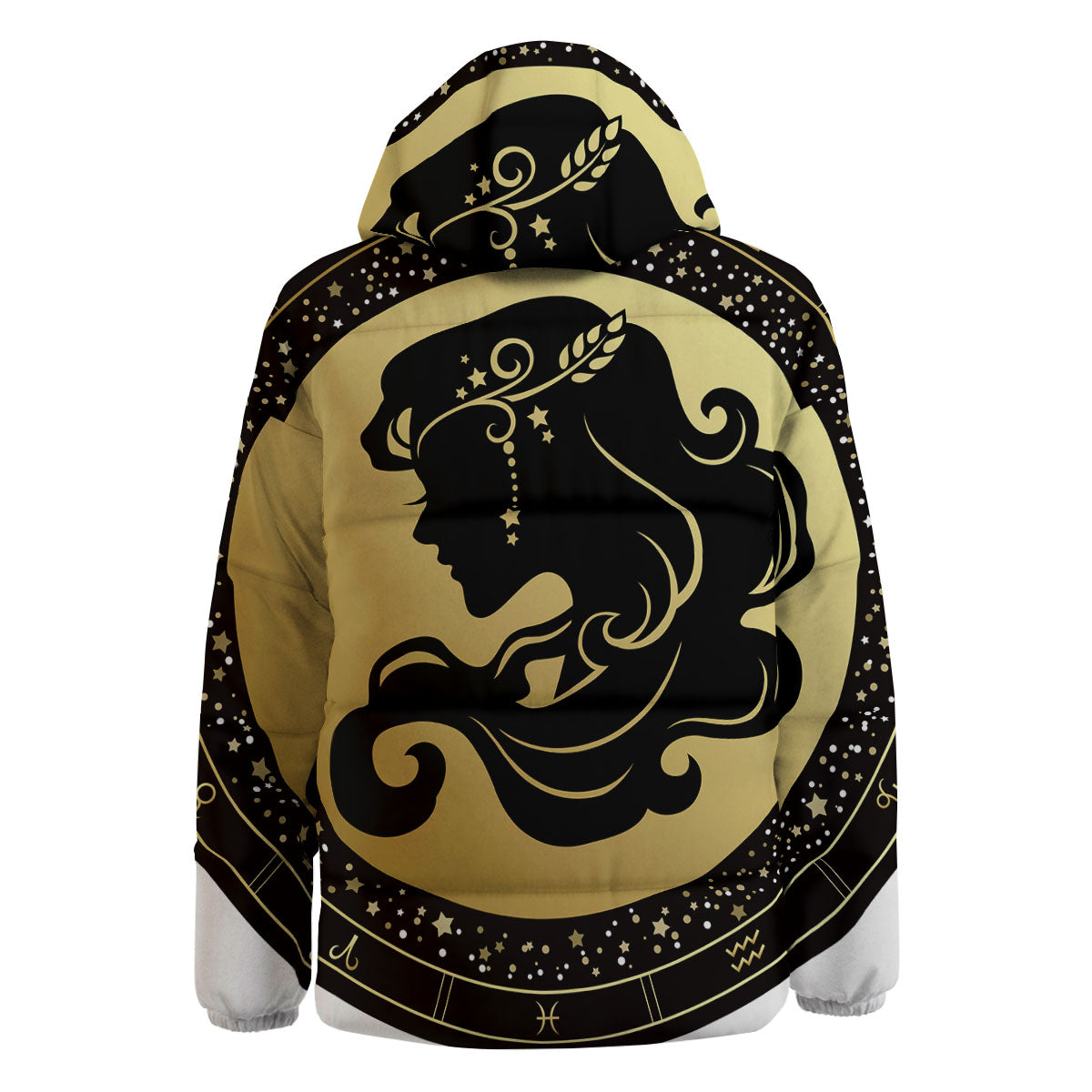 Virgo Sign Black And Gold Print Down Jacket-grizzshop