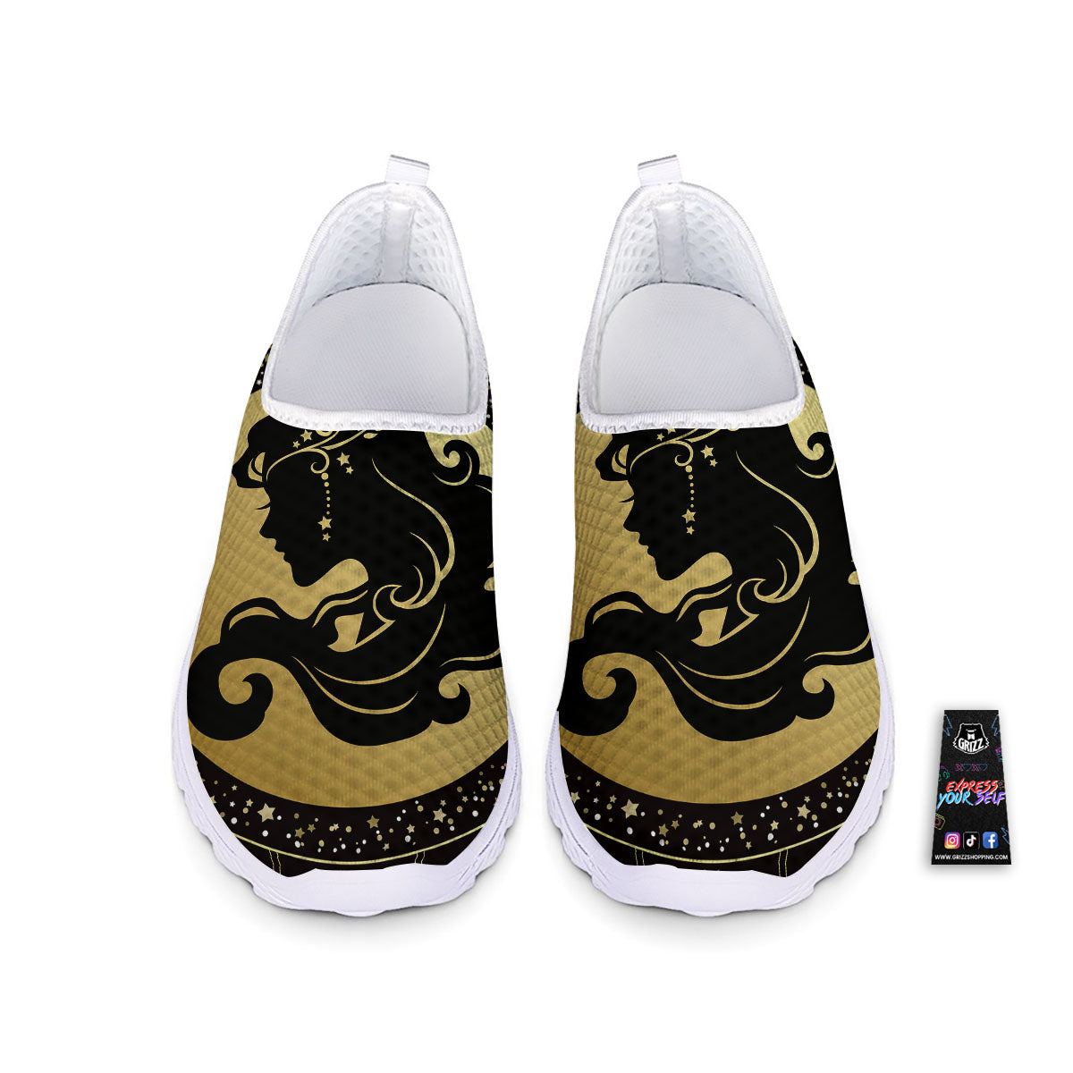 Virgo Sign Black And Gold Print Nurse Shoes-grizzshop