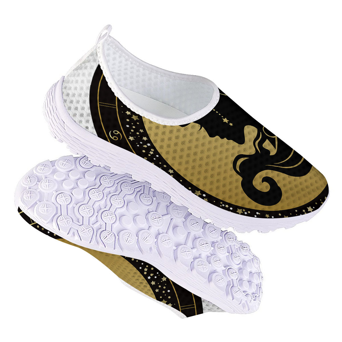Virgo Sign Black And Gold Print Nurse Shoes-grizzshop