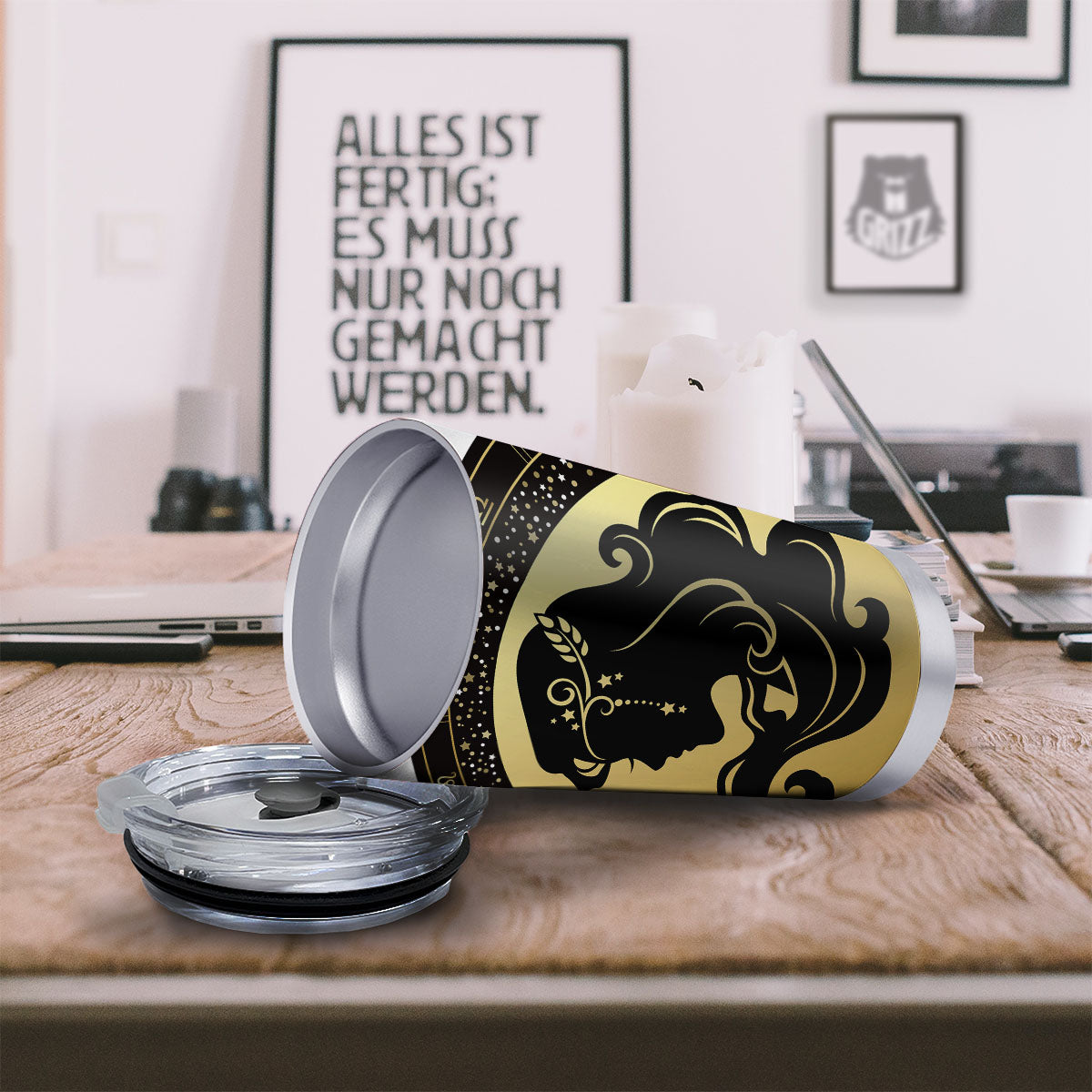 Virgo Sign Black And Gold Print Tumbler-grizzshop