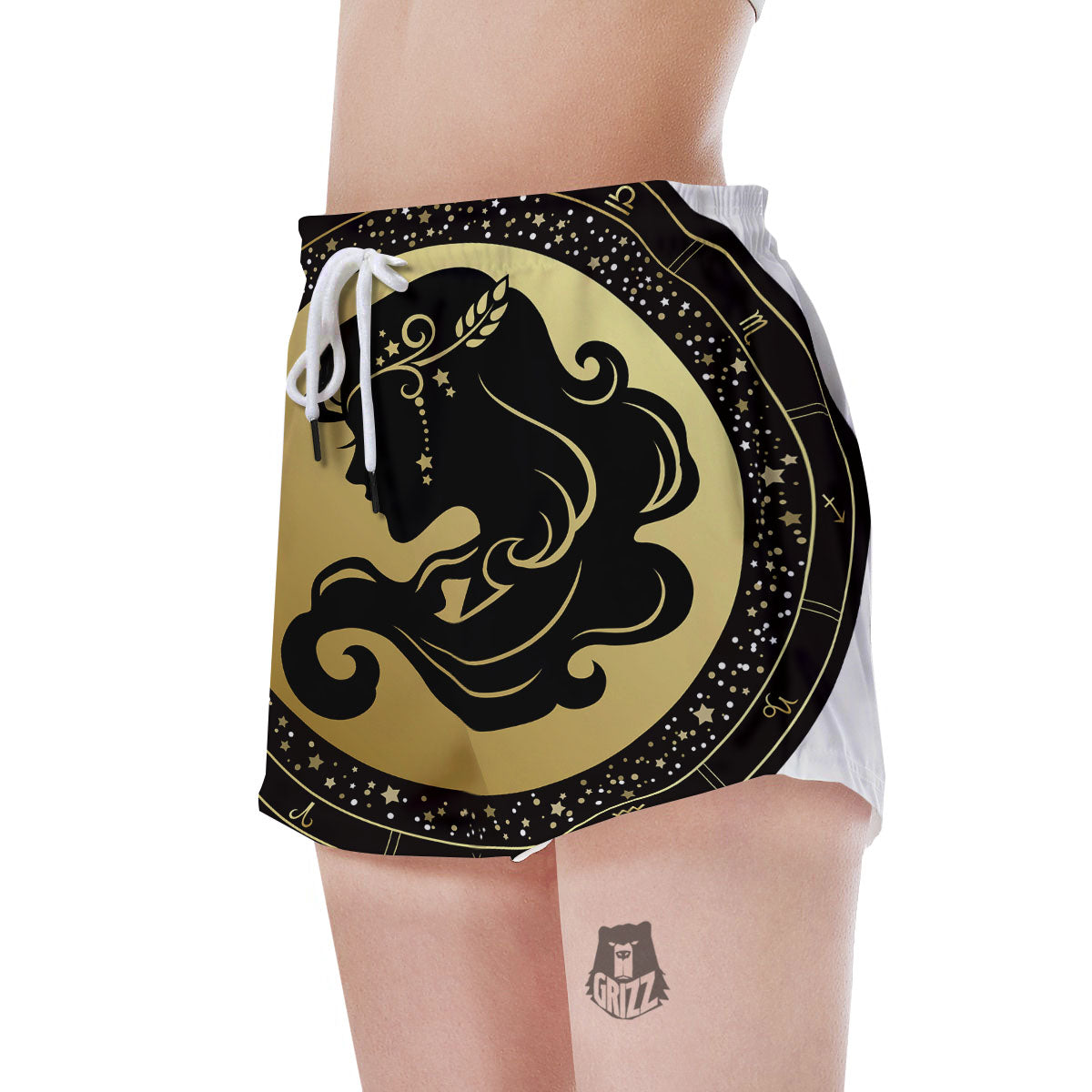 Virgo Sign Black And Gold Print Women's Shorts-grizzshop