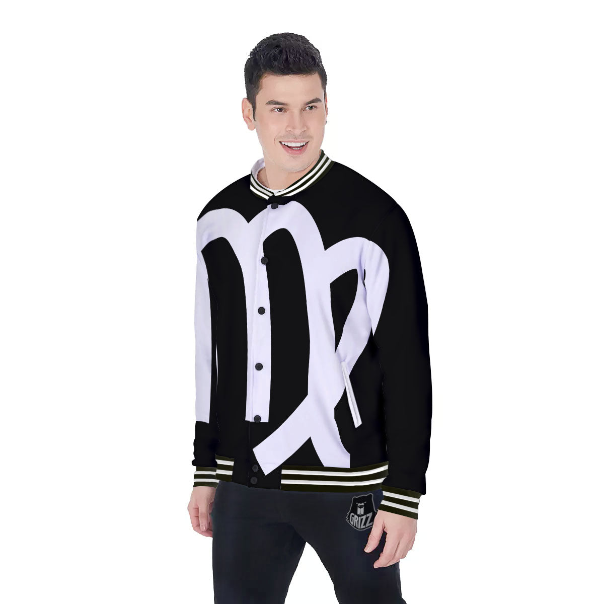 Virgo Sign White And Black Print Baseball Jacket-grizzshop