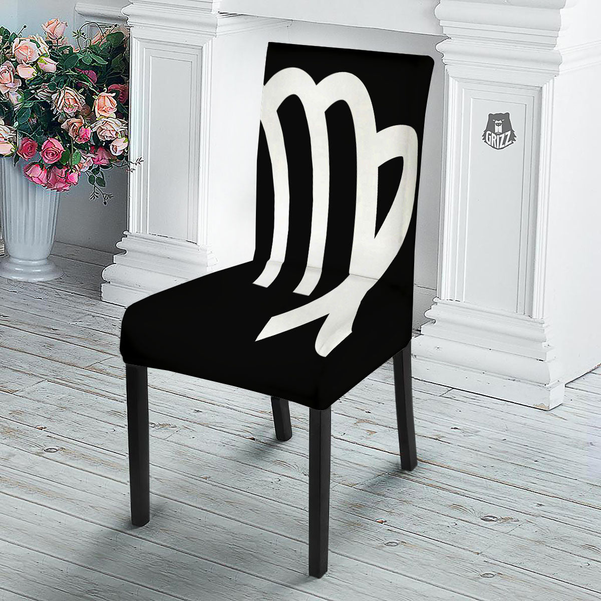 Virgo Sign White And Black Print Dining Chair Slipcover-grizzshop