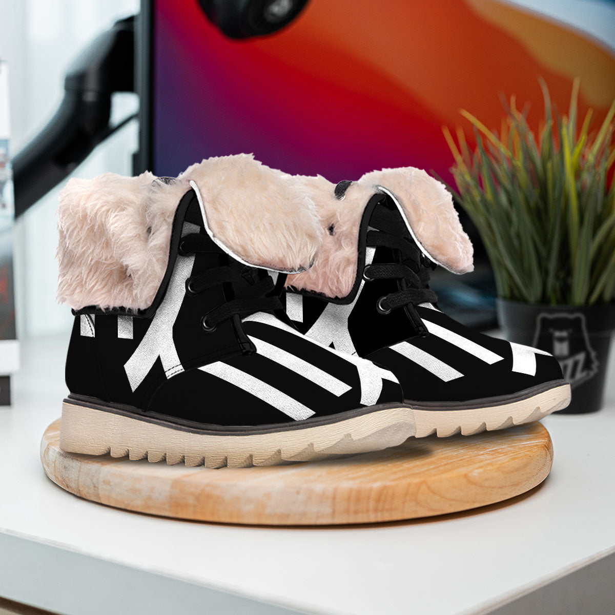Virgo Sign White And Black Print Snow Boots-grizzshop