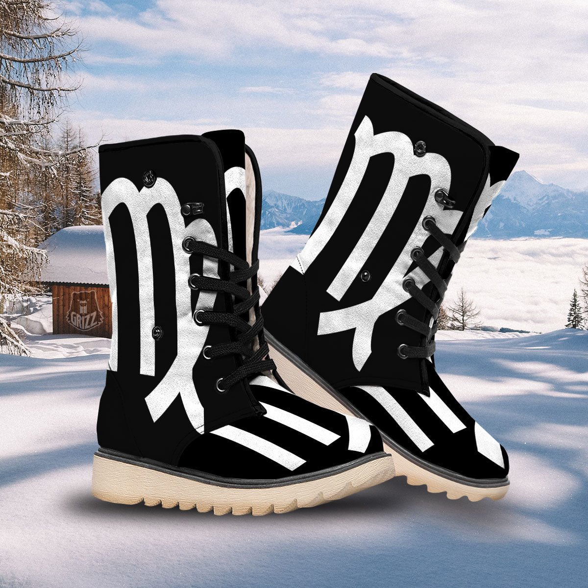 Virgo Sign White And Black Print Snow Boots-grizzshop