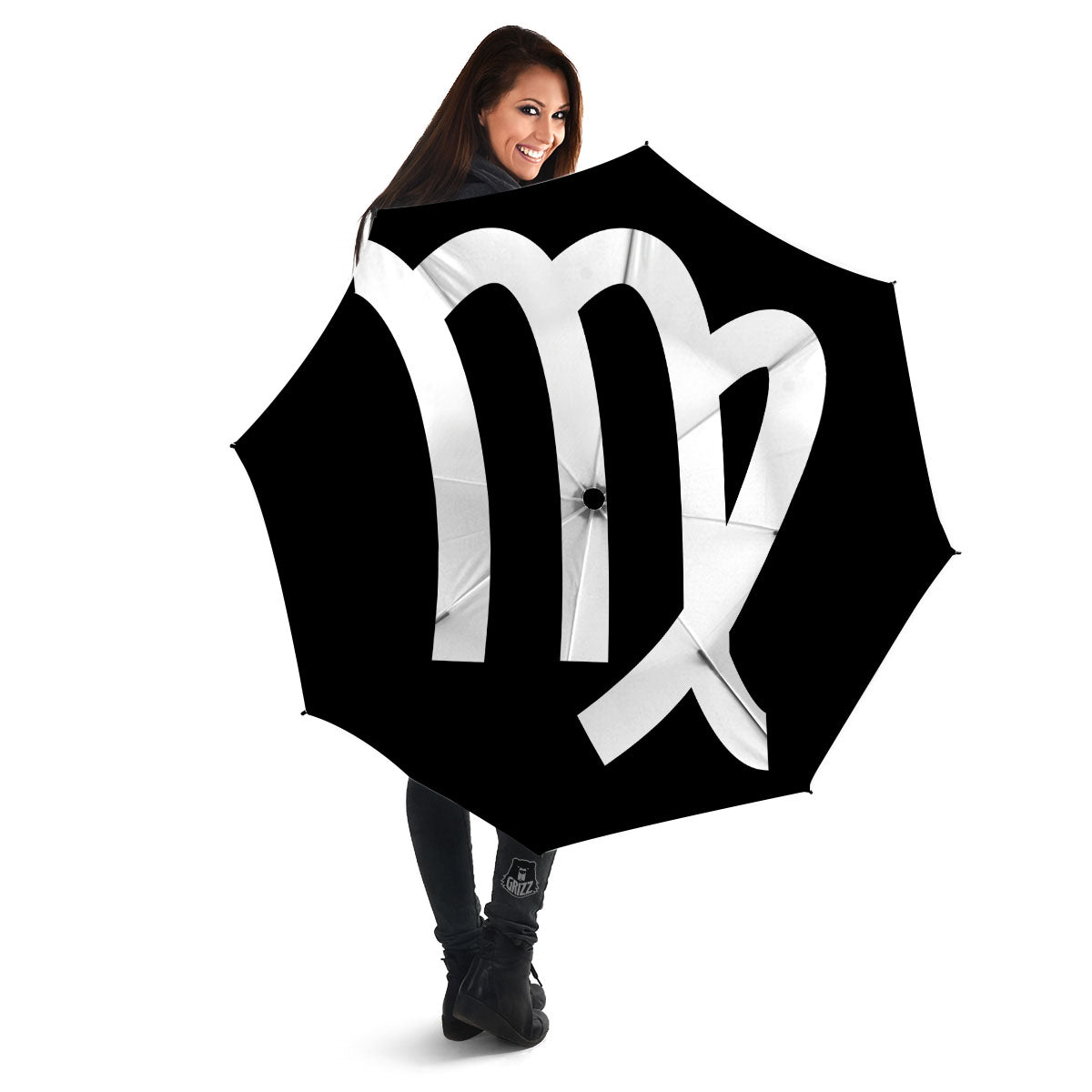 Virgo Sign White And Black Print Umbrella-grizzshop