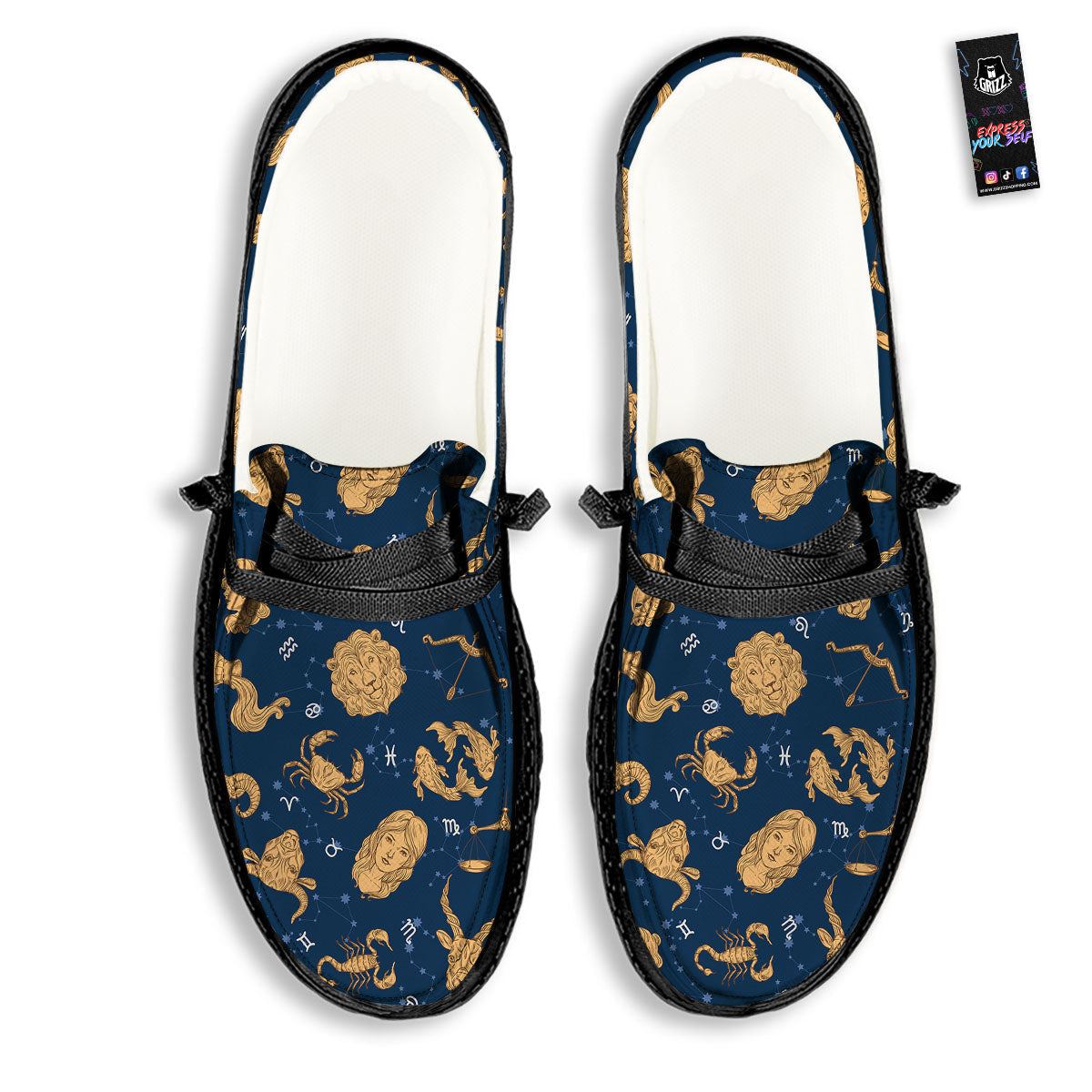 Virgo Zodiac Purple Print Pattern Black Loafers-grizzshop