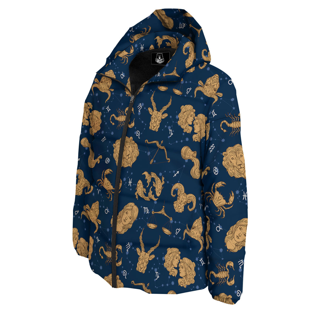 Virgo Zodiac Purple Print Pattern Down Jacket-grizzshop