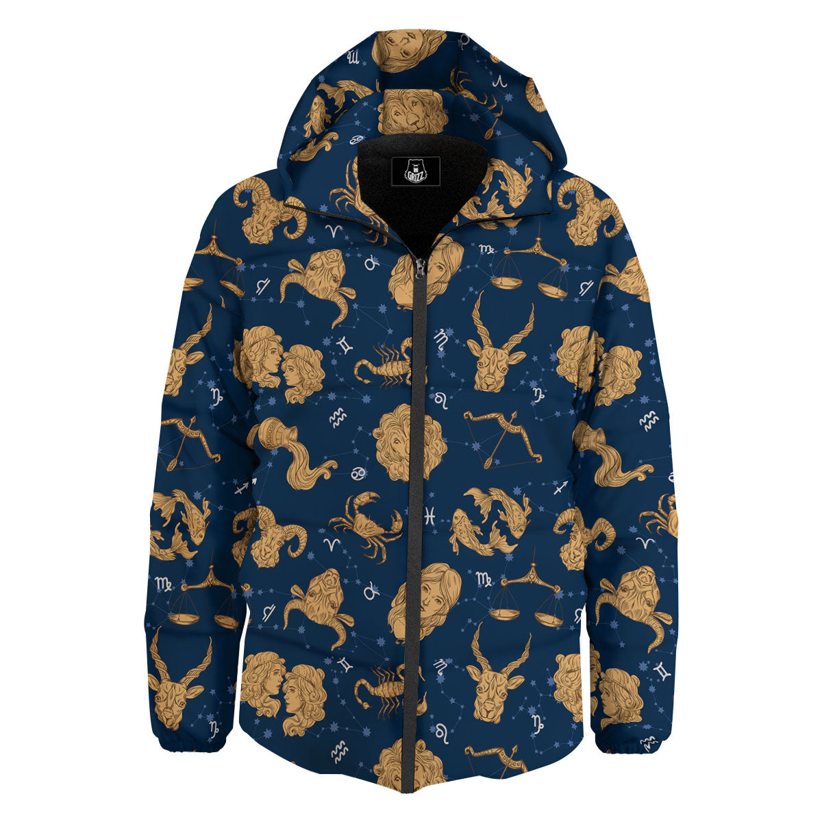 Virgo Zodiac Purple Print Pattern Down Jacket-grizzshop