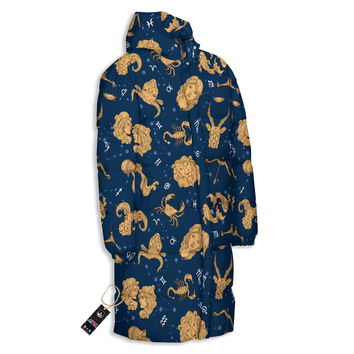 Virgo Zodiac Purple Print Pattern Long Down Jacket-grizzshop