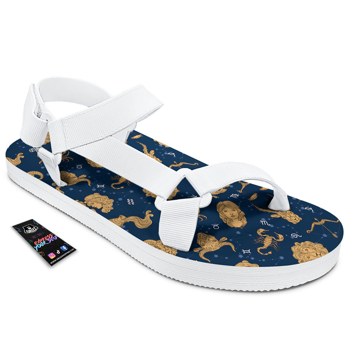 Virgo Zodiac Purple Print Pattern White Open Toe Sandals-grizzshop