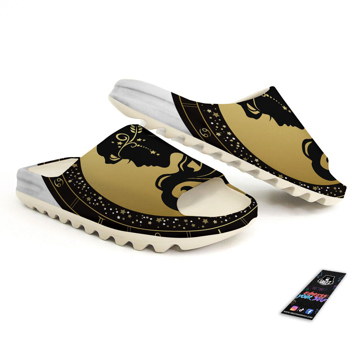 Virgo Sign Black And Gold Print Sandals-grizzshop