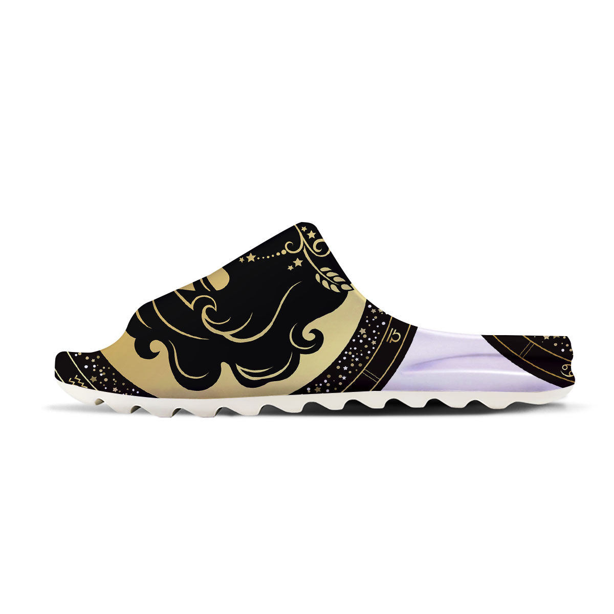 Virgo Sign Black And Gold Print Sandals-grizzshop