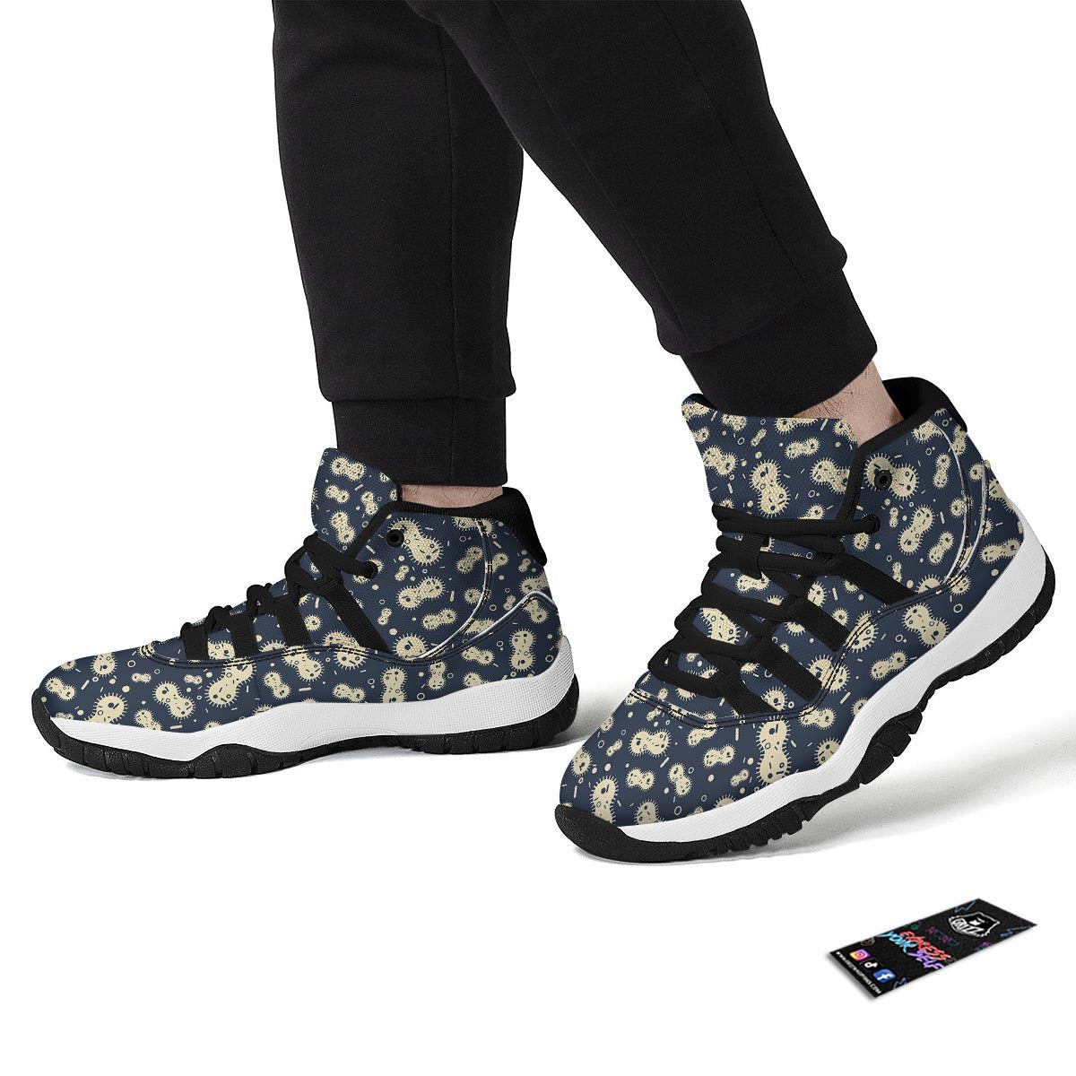 Virus Bacteria Print Pattern Black Bball Shoes-grizzshop