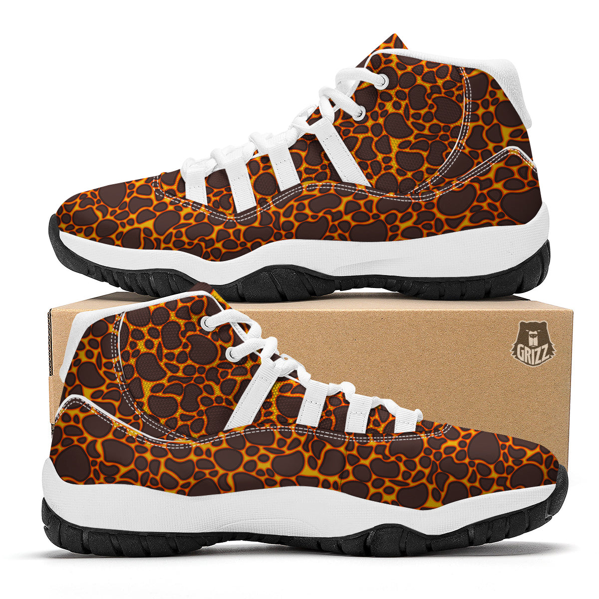 Volcano And Lava Print Pattern White Bball Shoes-grizzshop